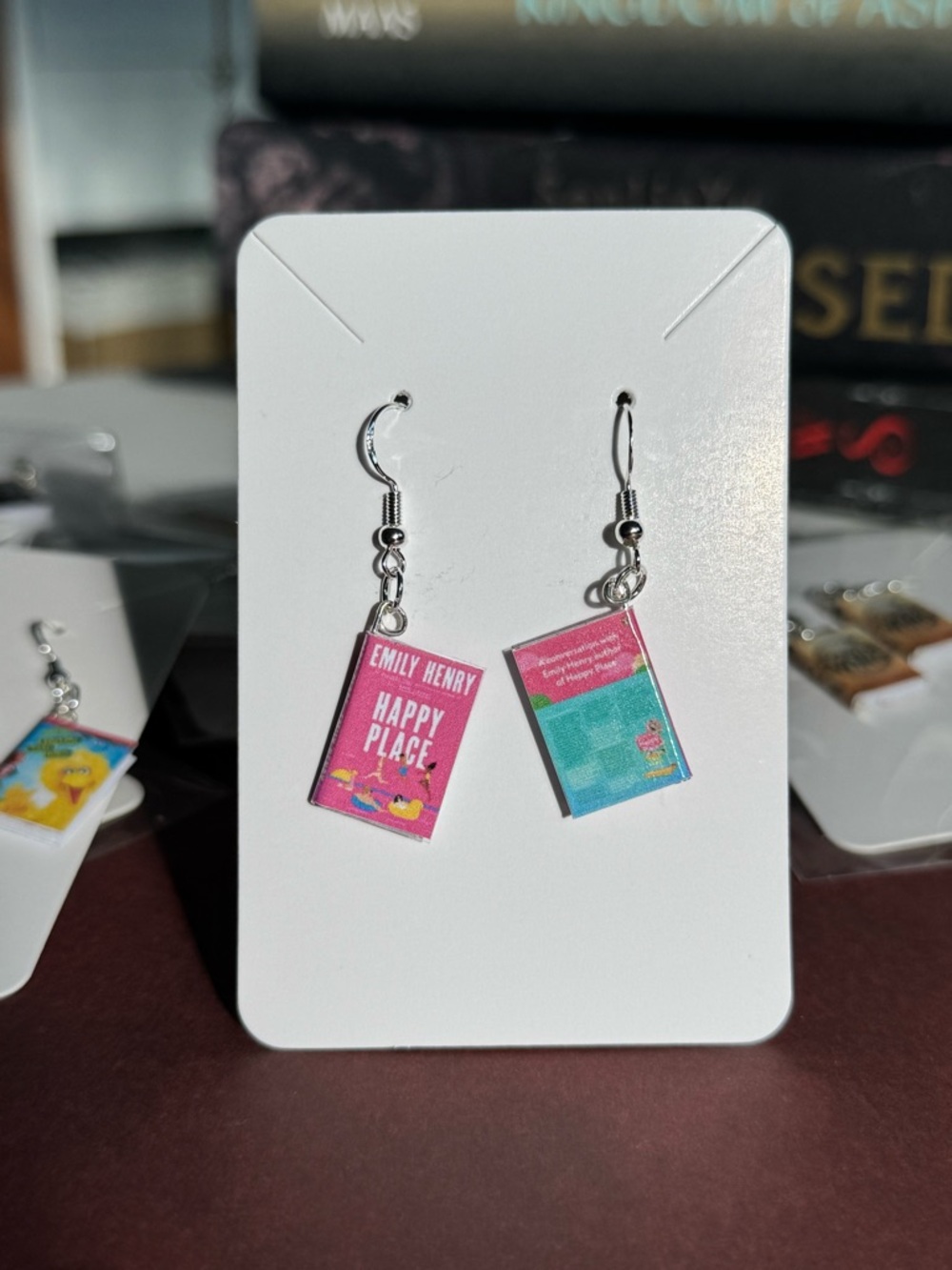 Emily Henry "Happy Place" Book Earrings in Pink - Picture 2 of 5